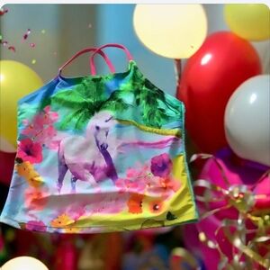 Unicorn tankini top size 14 girls beautiful color stretchy in good condi…